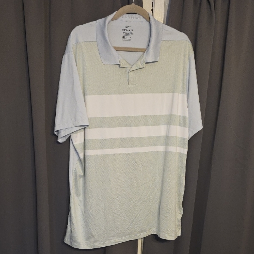 Nike Dri-Fit Men's Polo Shirt Silvery Gray/White Short Sleeve Lightweight XL EUC